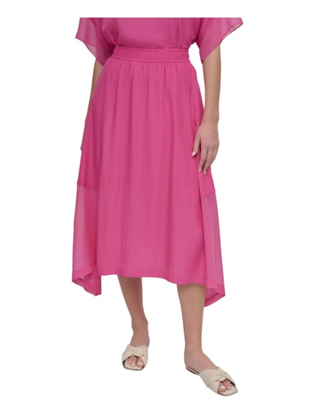 NWT DKNY Womens Handkerchief Hem Mixed Media Maxi Skirt P4DN8X10 Vivid Pink XL